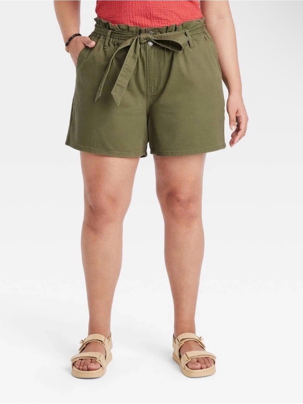 Ava & Viv Women's High-Rise Pull-On Shorts Olive Green Plus Size 2X